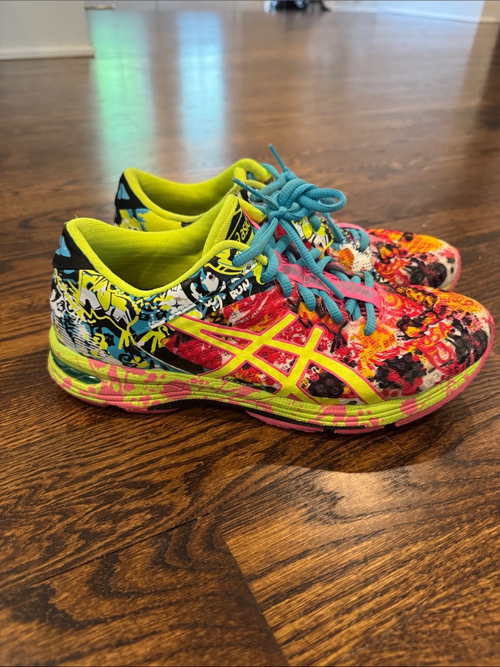 Asics Gel Noosa Women’s Neon Multicolor Graphic Sneakers - Yellow/Blue/Pink